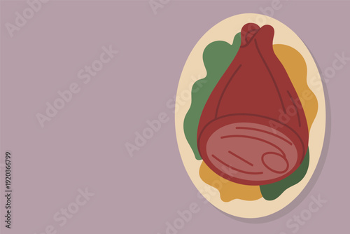 Delicious roasted turkey leg with vegetables on plate