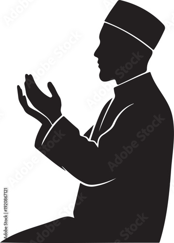 Muslim Man Making Dua – Islamic Prayer Silhouette Illustration
