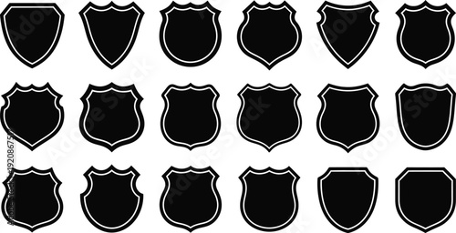 Assortment of Black Shield Silhouettes on White Background