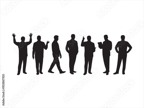 Business people silhouettes set with men in formal suits standing confident professional team vector illustration
