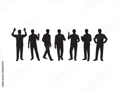 Business people silhouettes set with men in formal suits standing confident professional team vector illustration