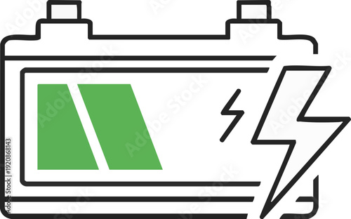 Minimalist battery charging icon with lightning bolt for electric power symbol.