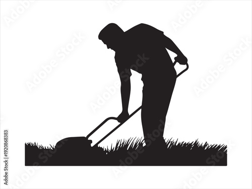 Gardening owing Lawn Tool String Trimmer Silhouette Vector Illustration. Silhouette of Gardener Mowing Lawn with String Trimmer vector illustration
