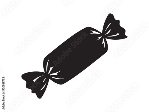 Dark brown candy icon , black silhouette of a wrapped candy with striped vector illustration