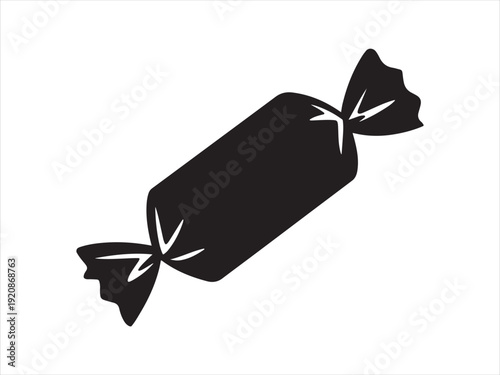 Dark brown candy icon , black silhouette of a wrapped candy with striped vector illustration