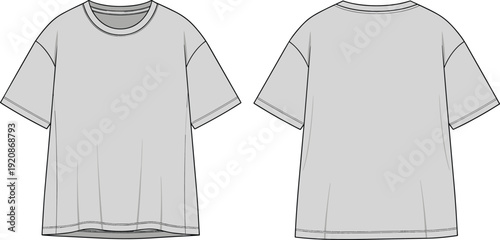 Blank gray t shirt mockup front and back view, realistic cotton apparel template isolated on white background