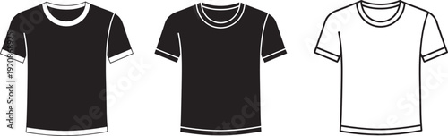 Set of men short sleeve t shirt vector illustration, front view casual apparel flat design template collection