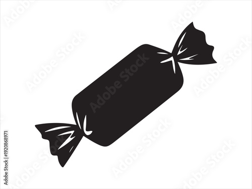 Dark brown candy icon , black silhouette of a wrapped candy with striped vector illustration