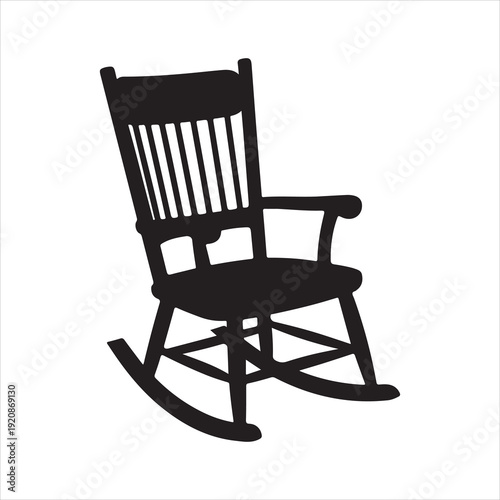 Vector classic rocking chair with curved legs and slatted backrest silhouette, classic wooden furniture vector illustration
