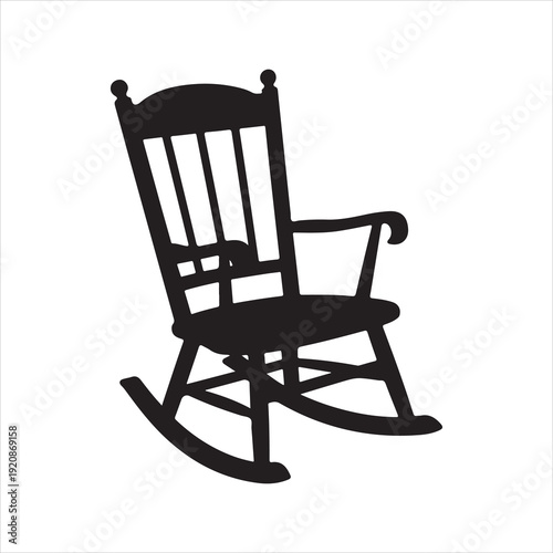 Vector classic rocking chair with curved legs and slatted backrest silhouette, classic wooden furniture vector illustration
