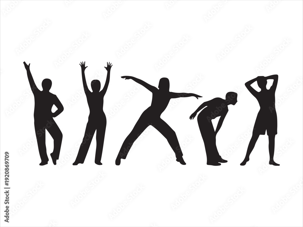 Fototapeta premium Man and woman silhouettes collection walking standing dancing poses Vector Illustration Isolated on White Background