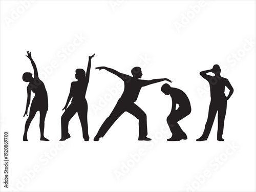 Man and woman silhouettes collection walking standing dancing poses Vector Illustration Isolated on White Background