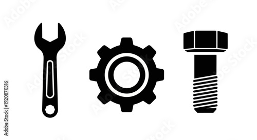 Wrench, Gear, and Bolt Icons - Tools and Hardware