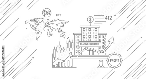 Stock market trading concept illustration with global network and financial data