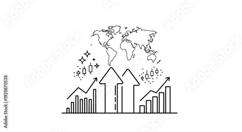 World map and growth arrows concept for business finance and global markets