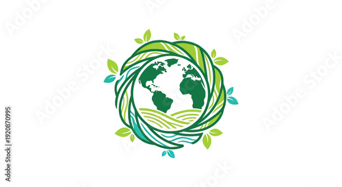 Green Earth Globe Wreath Eco Friendly Symbol.