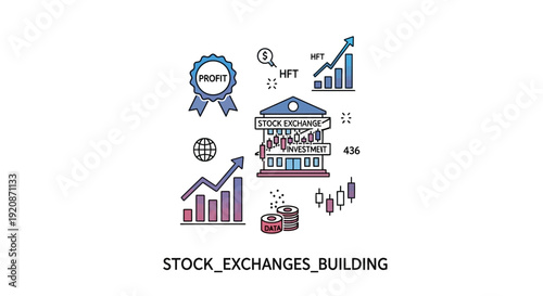 Stock exchange illustrations showing finance growth investment and success
