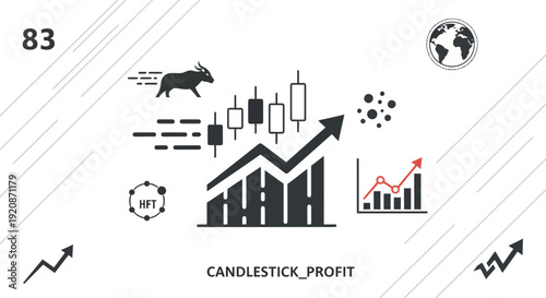 Stock market analysis illustration candlestick chart and financial growth
