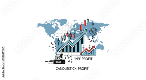 Stock market analysis graphic with upward trendline and financial data