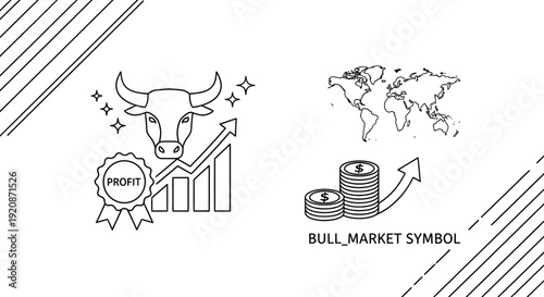 Stock market investment concept symbols bull upward trend financial growth