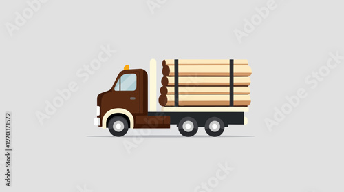 Brown truck carrying wooden planks.