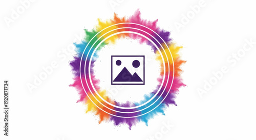 Colorful Holi festival banner template with a vibrant, multi-colored background and a social media icon, designed for business promotions and sales in India.