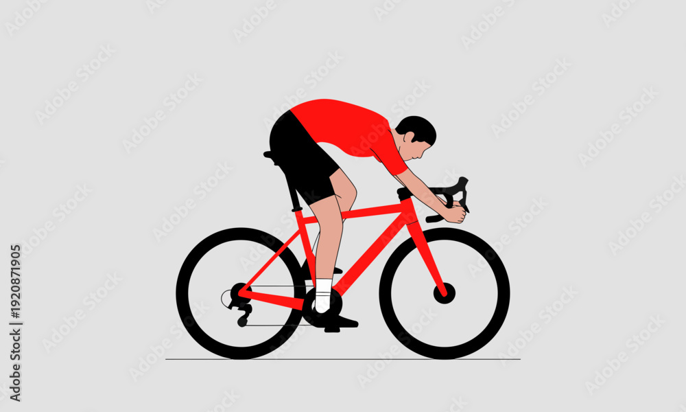 Obraz premium Man Riding Red Bicycle Outdoors Leisurely.