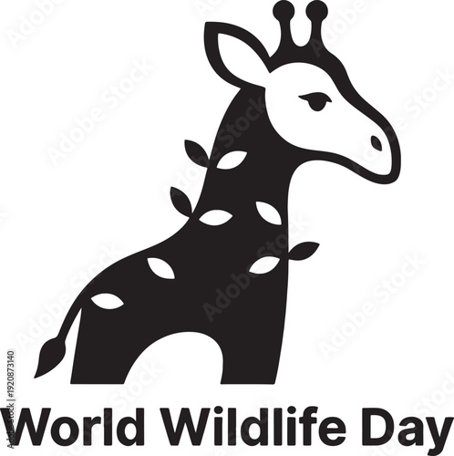 Giraffe silhouette with leaf spots for world wildlife day vector illustration graphic for nature conservation awareness campaign isolated on transparent background art
