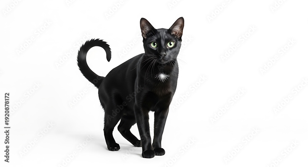 Obraz premium Elegant black cat posing on white background studio shot isolated