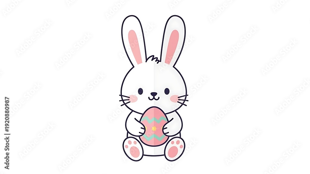Obraz premium Cute cartoon bunny holding a pink object