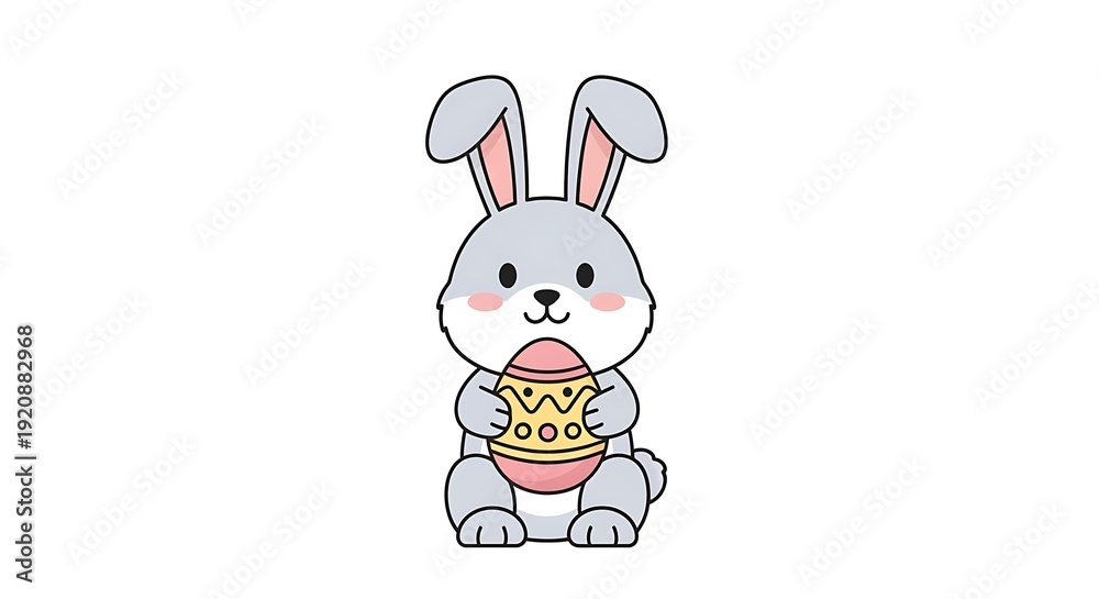Obraz premium Cute easter bunny holding a yellow egg