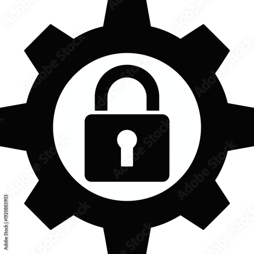 Black padlock icon inside gear symbol