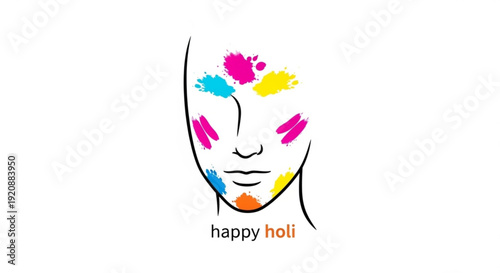 Vibrant holi celebration face painted with colorful powders on white background