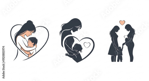 Mother and child love heart illustrations family bonding moments affectionate silhouettes