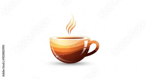 Steaming hot coffee cup with gradient brown and orange hues isolated on white background perfect for beverage and morning routine concepts