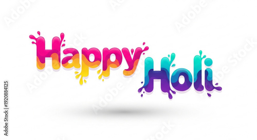 Vibrant happy holi festival greeting with colorful paint splashes on white background