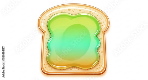 Toasted bread slice with green jelly or jam spread on a white background isolated food illustration