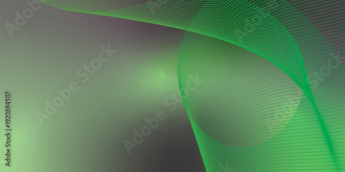 Dark textured grainy background with vibrant MediumSeaGreen and Gray abstract luminous gradient curves flowing smoothly with soft blur for modern header, poster and banner layout