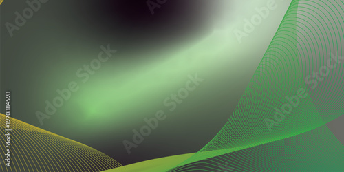 Dark textured grainy background with vibrant MediumSeaGreen and Gray abstract luminous gradient curves flowing smoothly with soft blur for modern header, poster and banner layout