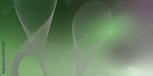 Dark textured grainy background with vibrant MediumSeaGreen and Gray abstract luminous gradient curves flowing smoothly with soft blur for modern header, poster and banner layout