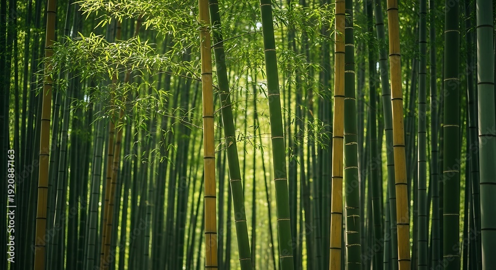 Fototapeta premium Dense bamboo forest with sunlight natures tranquility and greenery