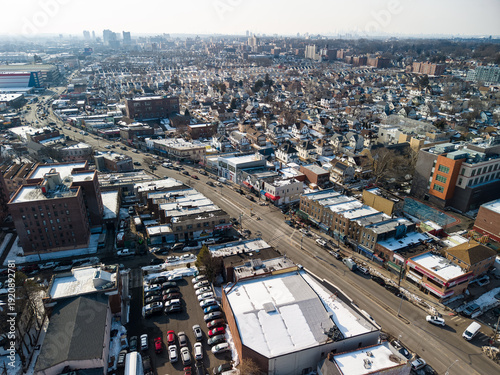 Billede på lærred Queens borough neighborhood of hollis showing residential homes, commercial buil