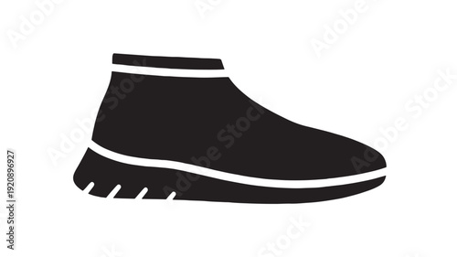 Shoe ankle boot silhouette icon with thick tread sole, minimalist flat black footwear symbol for fashion store, hiking gear, winter clothing, and app UI design