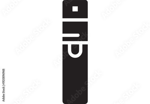 Battery icon minimal flat silhouette with low charge indicator and empty power level symbol, monochrome black pictogram isolated on white background featuring electricity, charging, depleted with