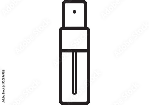 Perfume bottle icon with spray atomizer and minimal outline design, black line pictogram isolated on white background for cosmetics, fragrance, beauty, packaging