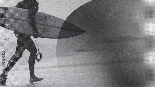 Photography Black and white photo of professional surfer with grunge texture