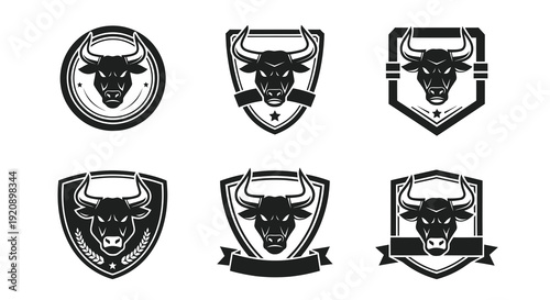 Strong Bull Head Mascot Logos Collection - Black and White Glyph Emblems for Sports, Business  Finance