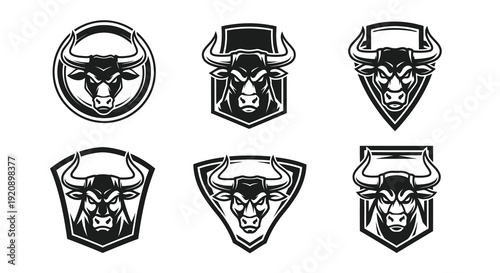 Monochrome Bull Head Logos Collection - Stylized Vector Emblems for Sports and Finance