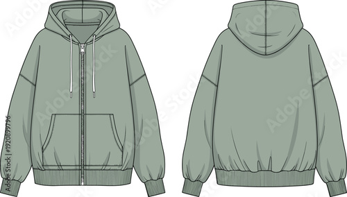 Comprehensive collection of technical fashion flat sketches featuring varsity jackets, polo shirts, cargo hoodies, lingerie, and peplum blouses for design.