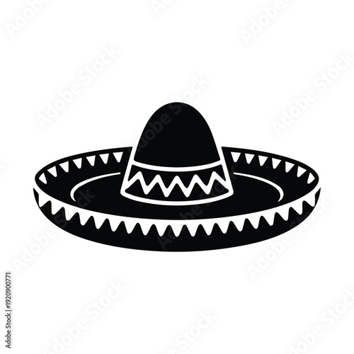 Vibrant black sombrero with white decorative trim on brim and crown